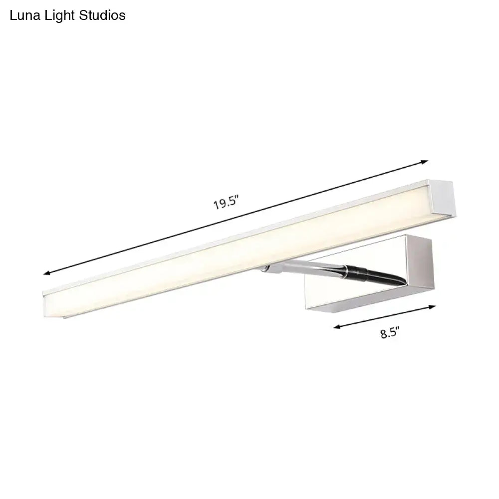Modernist black and silver metal linear vanity sconce with chrome finish and warm white led illumination for bathroom use