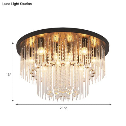 DecorBites™ DecorBites™ Modernist Black Tiered Flush Ceiling Light: 19.5"/23.5" Dia, 8-Light Crystal Lamp