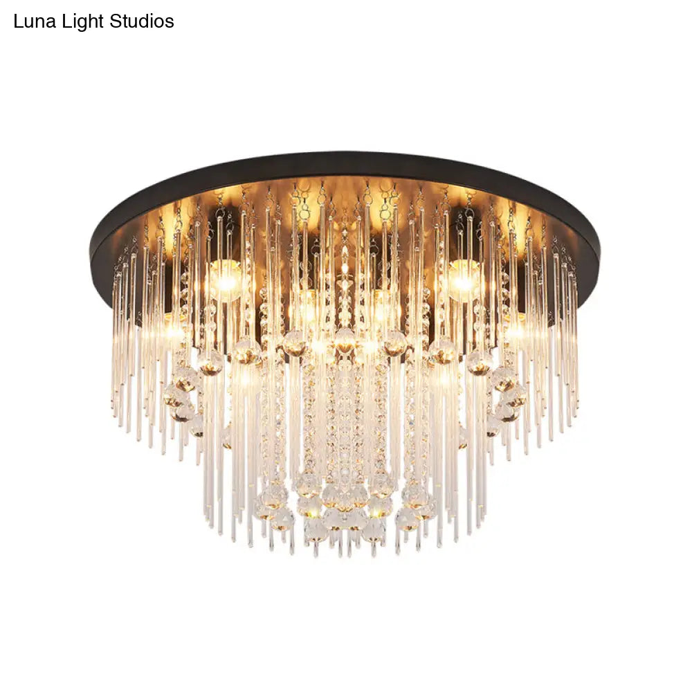 DecorBites™ DecorBites™ Modernist Black Tiered Flush Ceiling Light: 19.5"/23.5" Dia, 8-Light Crystal Lamp