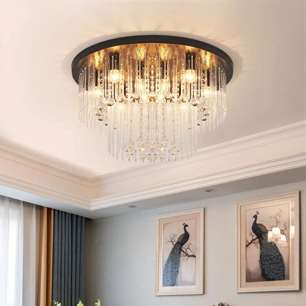 DecorBites™ DecorBites™ Modernist Black Tiered Flush Ceiling Light: 19.5"/23.5" Dia, 8-Light Crystal Lamp