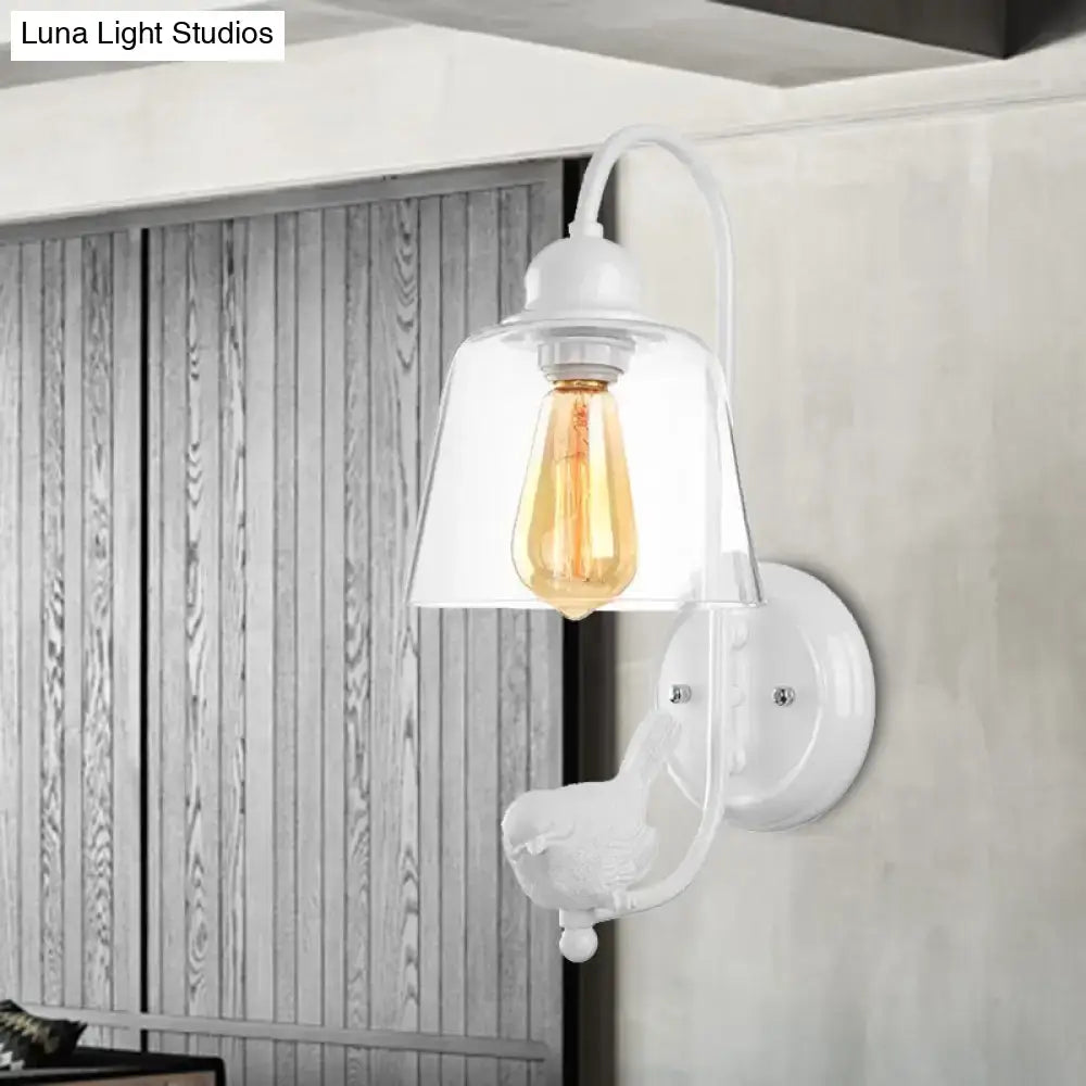 Modernist white ceramic wall lamp with clear glass shade and exposed filament bulb perfect for bedroom wall lamp