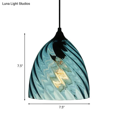 Modernist Blue Glass Pendant Light with Lattice Design and Ceiling Hung Suspension