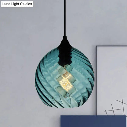 Modernist Blue Glass Pendant Light with Lattice Design and Ceiling Hung Suspension