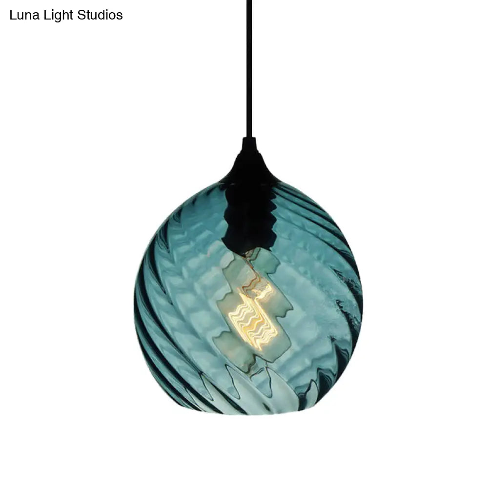 Modernist Blue Glass Pendant Light with Lattice Design and Ceiling Hung Suspension