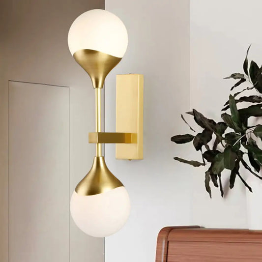 DecorBites™ DecorBites™ Modernist Brass Wall Sconce with Opal Glass Shade - 2 Heads Wall Lighting