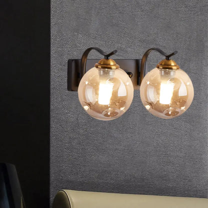 DecorBites™ DecorBites™ Modernist Bubbly Wall Sconce in Amber/Smoke Gray Glass - Drawing Room Light, Wall Mounted - Black/Gold