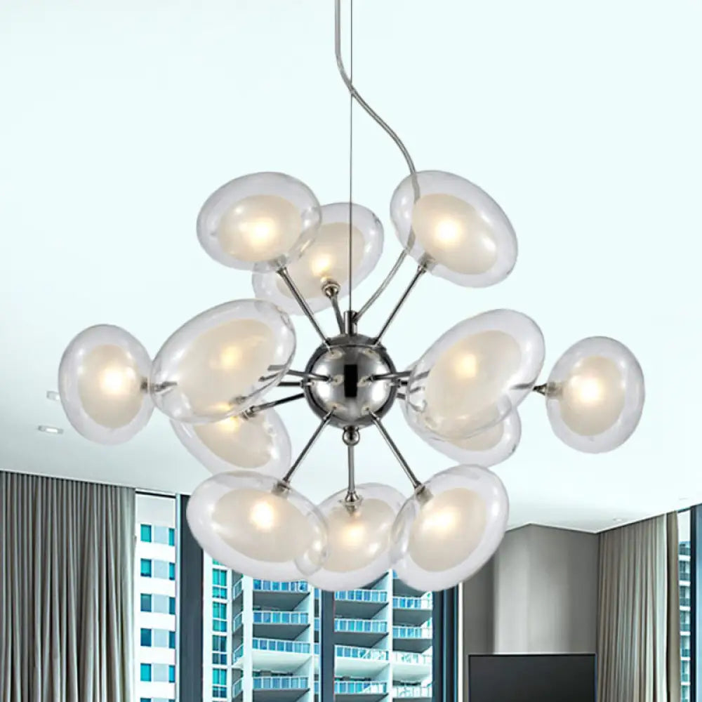 Lámpara de araña DecorBites™ Modernist Burst - Doble cristal achatado - Lámpara colgante cromada de 12 luces