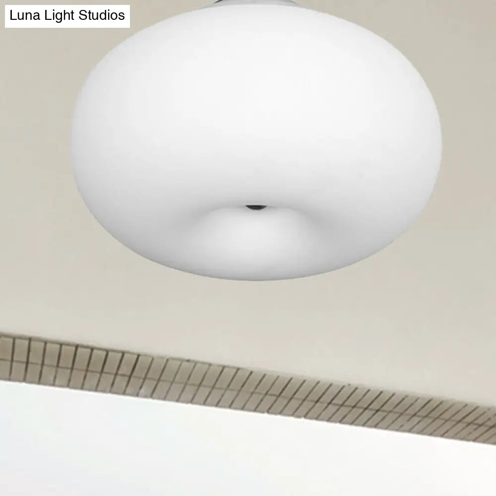 DecorBites™ DecorBites™ Modernist Ceiling Flush Mount Light with Glass Lampshade for Balcony - White, Obong - 3 Sizes Available