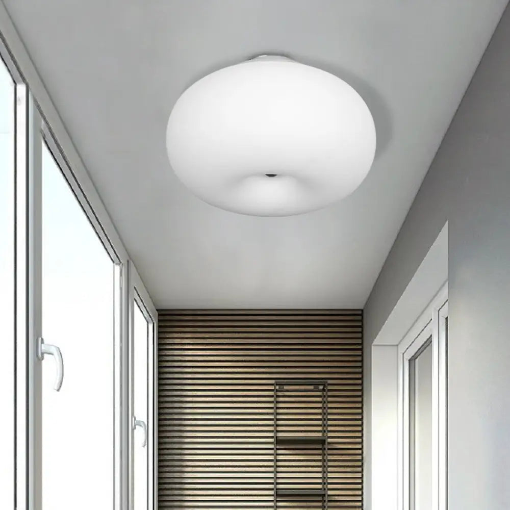 DecorBites™ DecorBites™ Modernist Ceiling Flush Mount Light with Glass Lampshade for Balcony - White, Obong - 3 Sizes Available