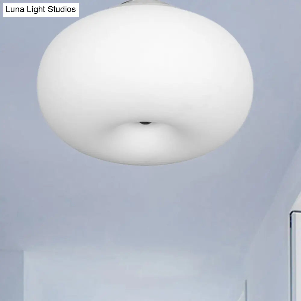 DecorBites™ DecorBites™ Modernist Ceiling Flush Mount Light with Glass Lampshade for Balcony - White, Obong - 3 Sizes Available