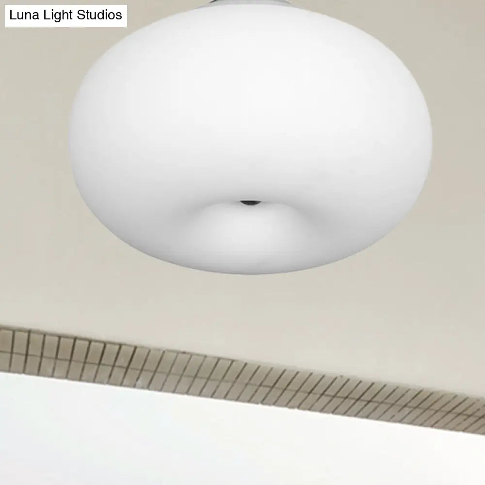 DecorBites™ DecorBites™ Modernist Ceiling Flush Mount Light with Glass Lampshade for Balcony - White, Obong - 3 Sizes Available