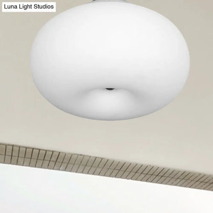 DecorBites™ DecorBites™ Modernist Ceiling Flush Mount Light with Glass Lampshade for Balcony - White, Obong - 3 Sizes Available