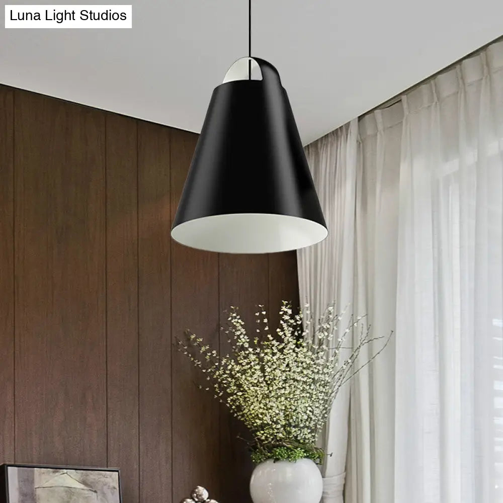 Modernist Ceiling Light - Black/White Trumpet Fixture with Metal Shade