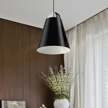 Modernist Ceiling Light - Black/White Trumpet Fixture with Metal Shade