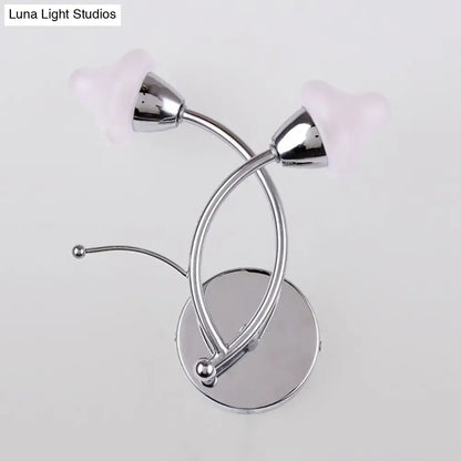 Modernist chrome double-arm wall lamp with frosted pink tulip glass shades for 220v-240v or 110v-120v use