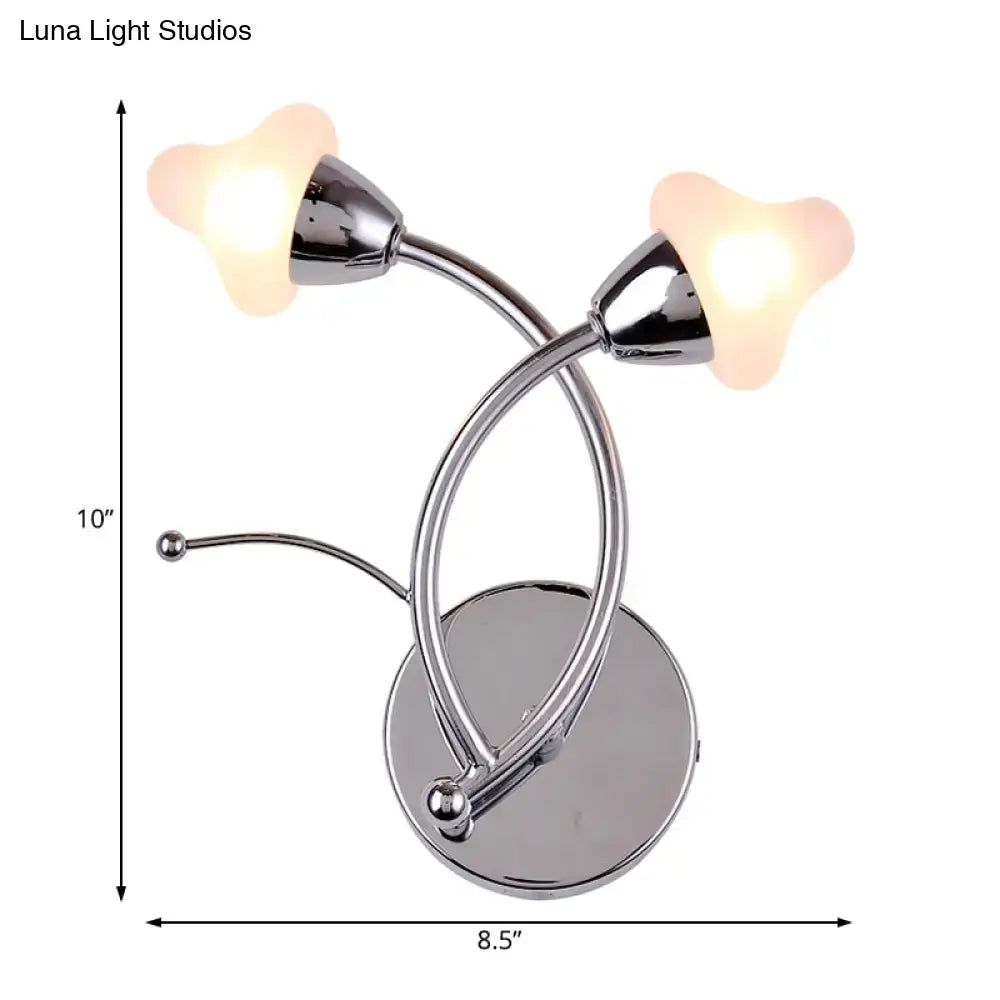 Modernist chrome and glass double-arm wall lamp with frosted flower-shaped shades for 220v-240v use