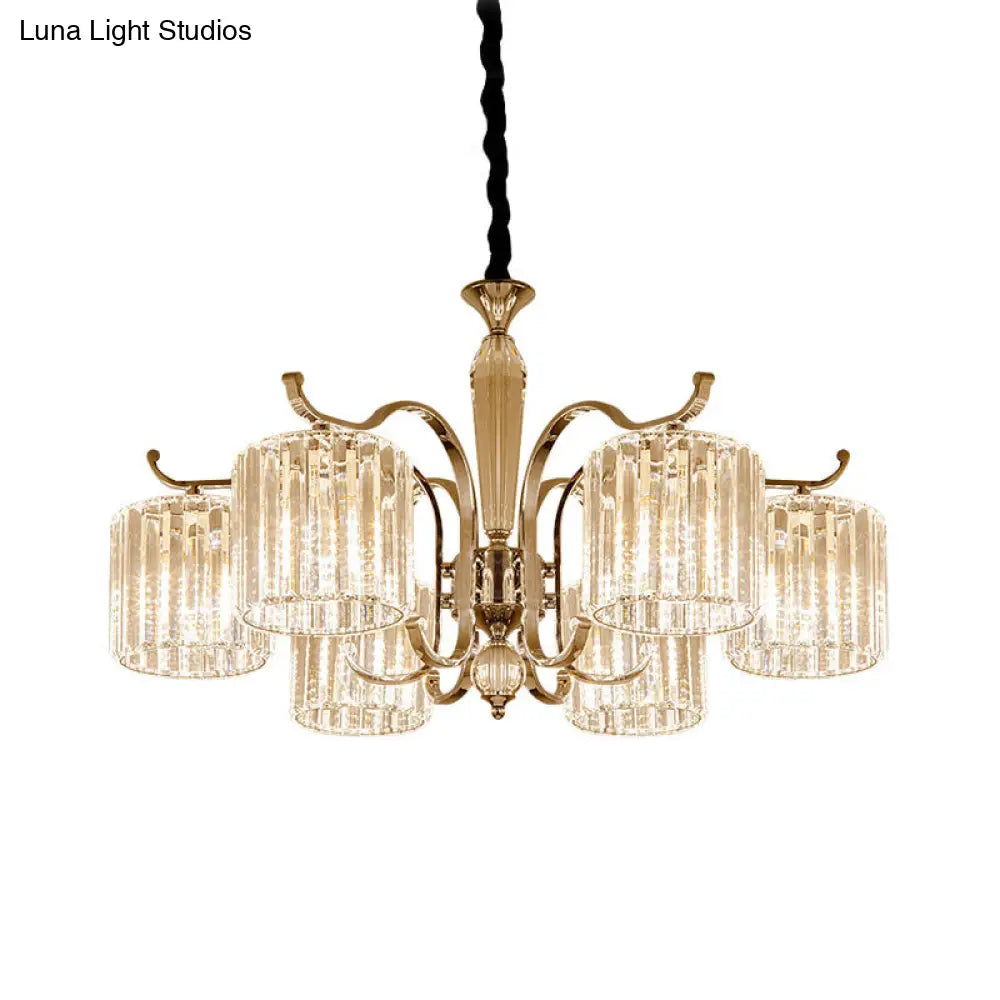 Lámpara de araña modernista de cristal transparente con prisma - Lámpara colgante cilíndrica de 6 luces