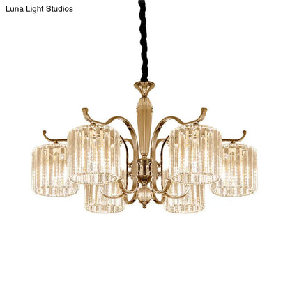 Lámpara de araña modernista de cristal transparente con prisma - Lámpara colgante cilíndrica de 6 luces