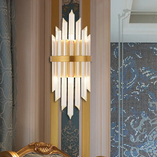 DecorBites™ DecorBites™ Modernist Clear Crystal Prism Wall Sconce with 2 Lights - Brass Finish