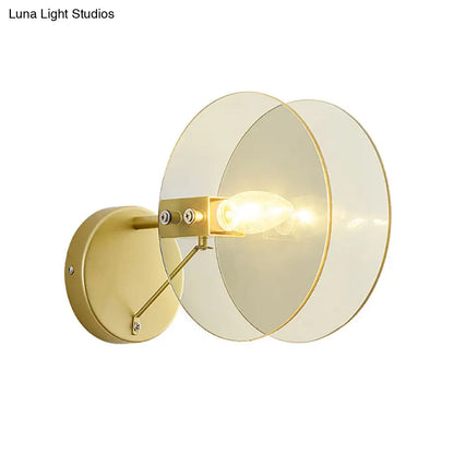 DecorBites™ DecorBites™ Modernist Clear Glass 2-Disk Sconce in Gold: 1-Light Wall Mount Fixture for Living Room