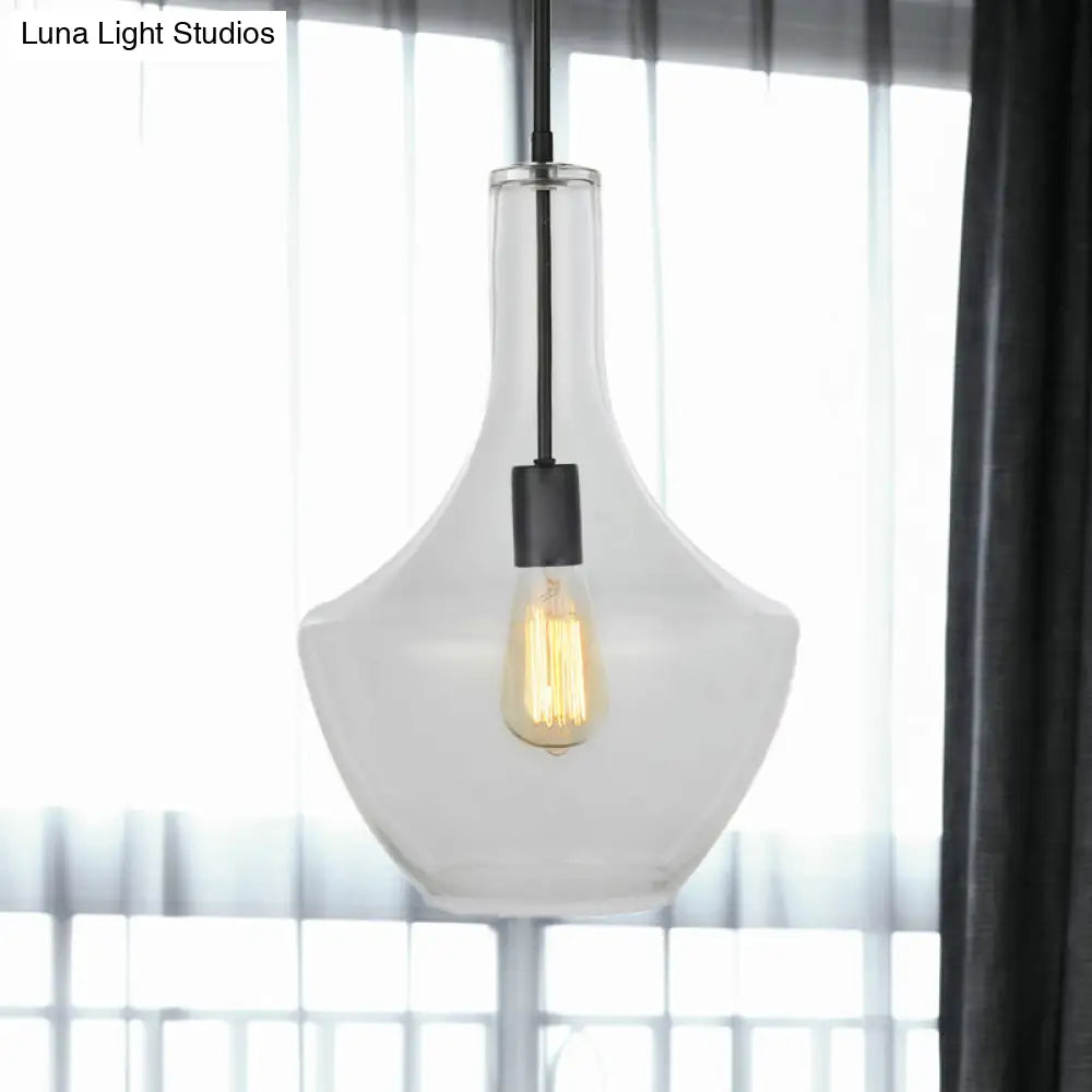 Modernist Clear Glass Pendant Lamp - Urn Shape | 10.5"/12"/14" Wide | 1 Light | Black Hanging Light for Living Room