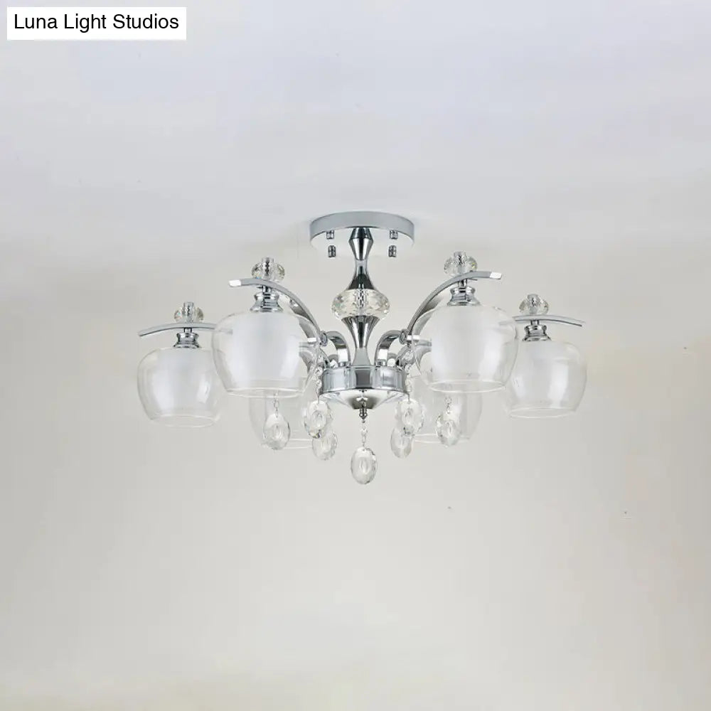 DecorBites™ DecorBites™ Modernist Clear Glass Sputnik Semi Flushmount - 6 Heads Chrome Flush for Living Room with Crystal Accent