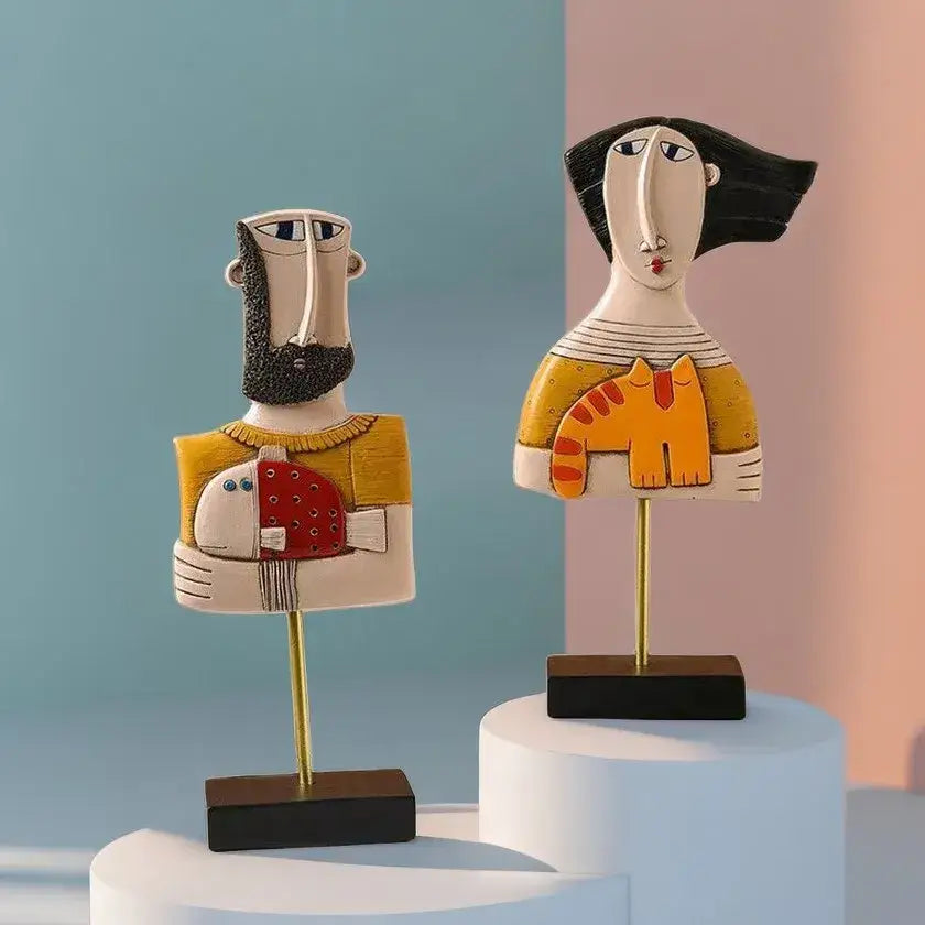 Modernist colorful ceramic abstract people statue figure with bold colors and textured surfaces for living room decorbites abstract people