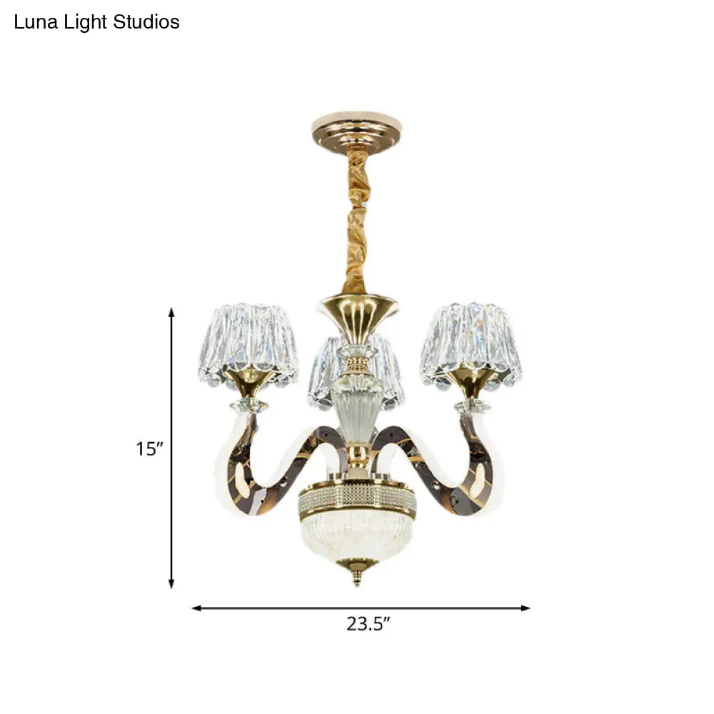 Kit de lámpara colgante cónica modernista de cristal transparente - Lámpara colgante LED de 3/5 cabezales para dormitorio