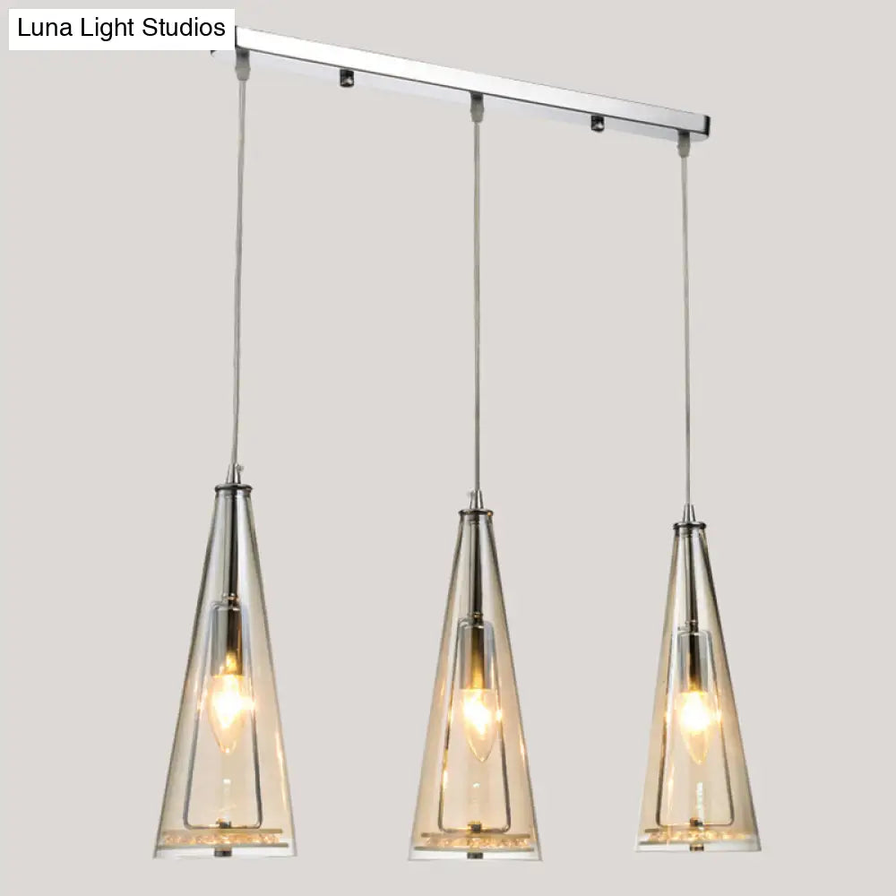 Modernist Conical Glass 3-Light Pendant - Ideal for Dining Room Ceiling