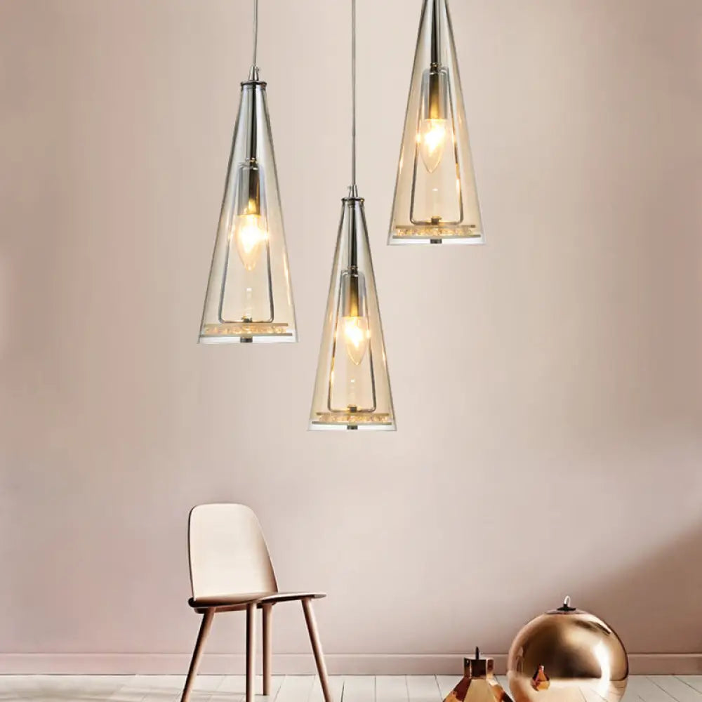 Modernist Conical Glass 3-Light Pendant - Ideal for Dining Room Ceiling