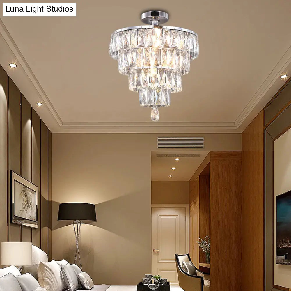 DecorBites™ DecorBites™ Modernist Crystal 5-Light Flush Ceiling Light in Chrome - Droplets Collection