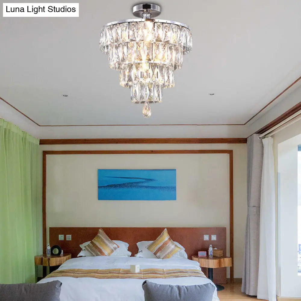 DecorBites™ DecorBites™ Modernist Crystal 5-Light Flush Ceiling Light in Chrome - Droplets Collection