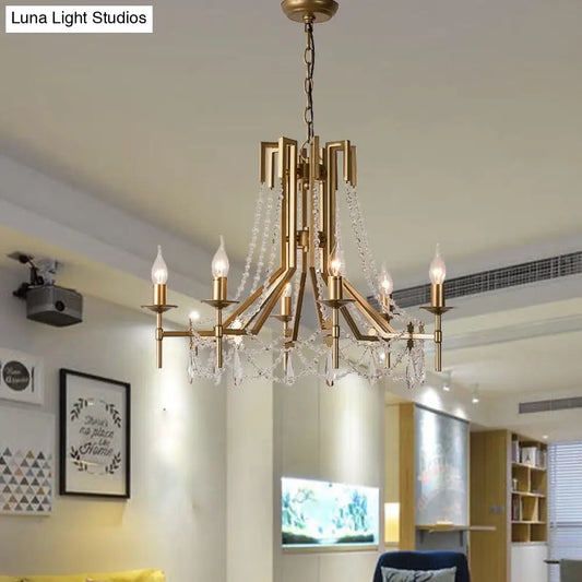 Lámpara de araña modernista con cuentas de cristal - Lámpara colgante de latón de 6 luces con brazo metálico