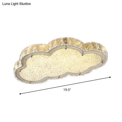 DecorBites™ DecorBites™ Modernist Crystal Block Cloud Ceiling Fixture Stainless-Steel LED Flush Mount - Warm/White Light, 19.5"/25.5" Width