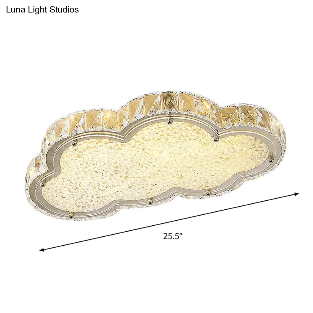 DecorBites™ DecorBites™ Modernist Crystal Block Cloud Ceiling Fixture Stainless-Steel LED Flush Mount - Warm/White Light, 19.5"/25.5" Width