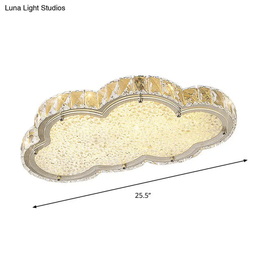 DecorBites™ DecorBites™ Modernist Crystal Block Cloud Ceiling Fixture Stainless-Steel LED Flush Mount - Warm/White Light, 19.5"/25.5" Width