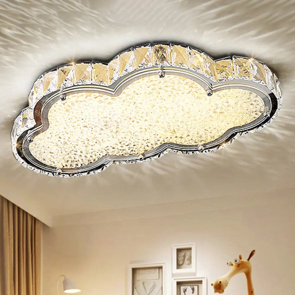 DecorBites™ DecorBites™ Modernist Crystal Block Cloud Ceiling Fixture Stainless-Steel LED Flush Mount - Warm/White Light, 19.5"/25.5" Width