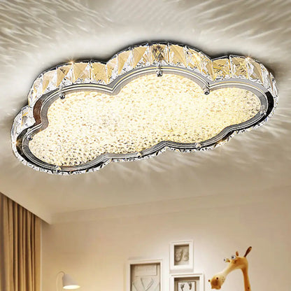 DecorBites™ DecorBites™ Modernist Crystal Block Cloud Ceiling Fixture Stainless-Steel LED Flush Mount - Warm/White Light, 19.5"/25.5" Width
