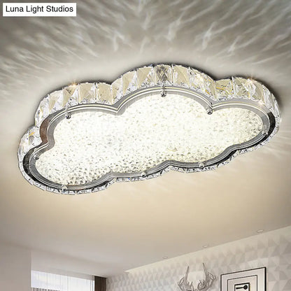 DecorBites™ DecorBites™ Modernist Crystal Block Cloud Ceiling Fixture Stainless-Steel LED Flush Mount - Warm/White Light, 19.5"/25.5" Width