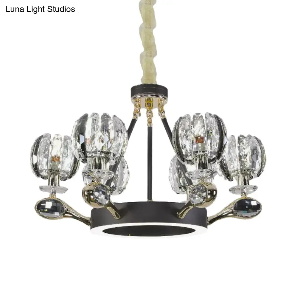 Lámpara colgante modernista Crystal Bud - Araña negra de 6 luces
