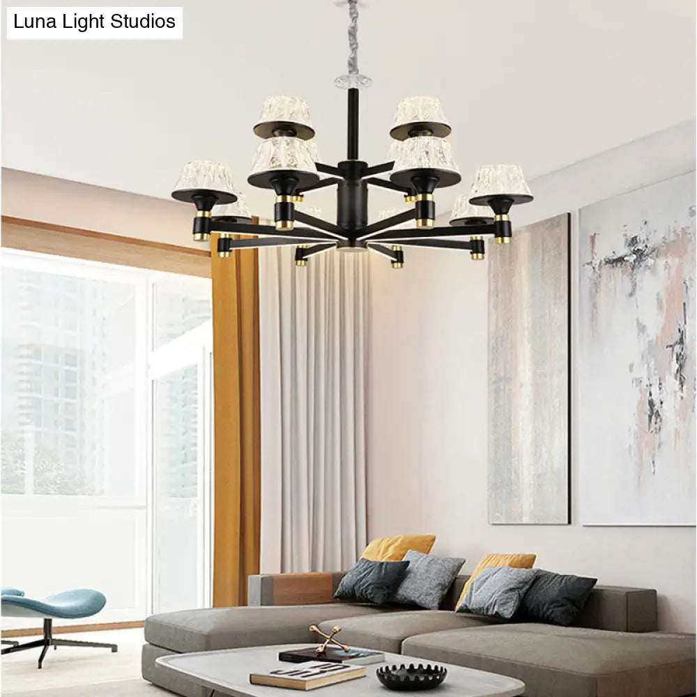 Lámpara de techo colgante de cristal modernista en forma de cono - 6/8/12 bombillas - Negra - 70/85/95 cm de ancho