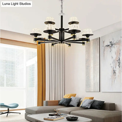 Lámpara de techo colgante de cristal modernista en forma de cono - 6/8/12 bombillas - Negra - 70/85/95 cm de ancho