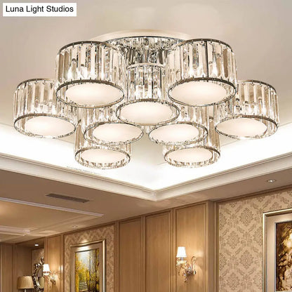 DecorBites™ DecorBites™ Modernist Crystal Drum Flush Mount Ceiling Lamp in Chrome Finish