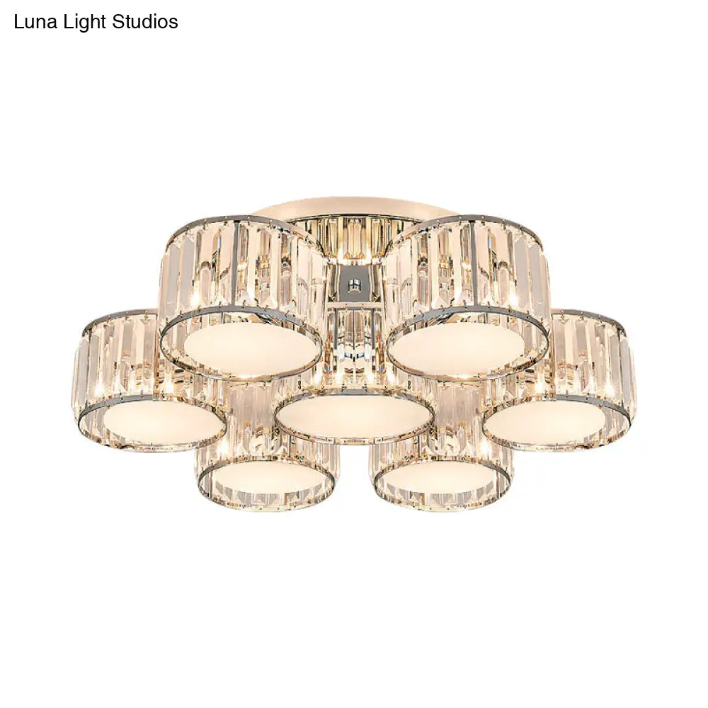 DecorBites™ DecorBites™ Modernist Crystal Drum Flush Mount Ceiling Lamp in Chrome Finish