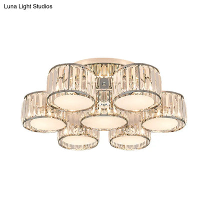 DecorBites™ DecorBites™ Modernist Crystal Drum Flush Mount Ceiling Lamp in Chrome Finish