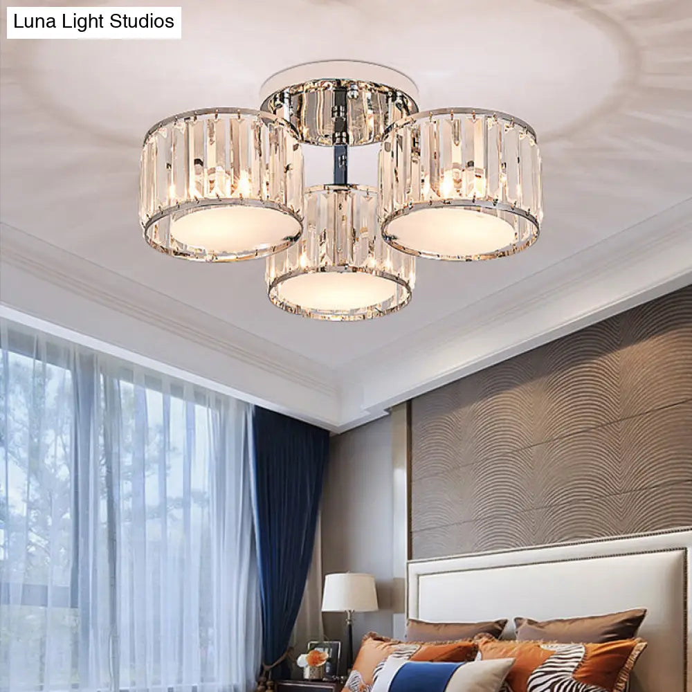 DecorBites™ DecorBites™ Modernist Crystal Drum Flush Mount Ceiling Lamp in Chrome Finish