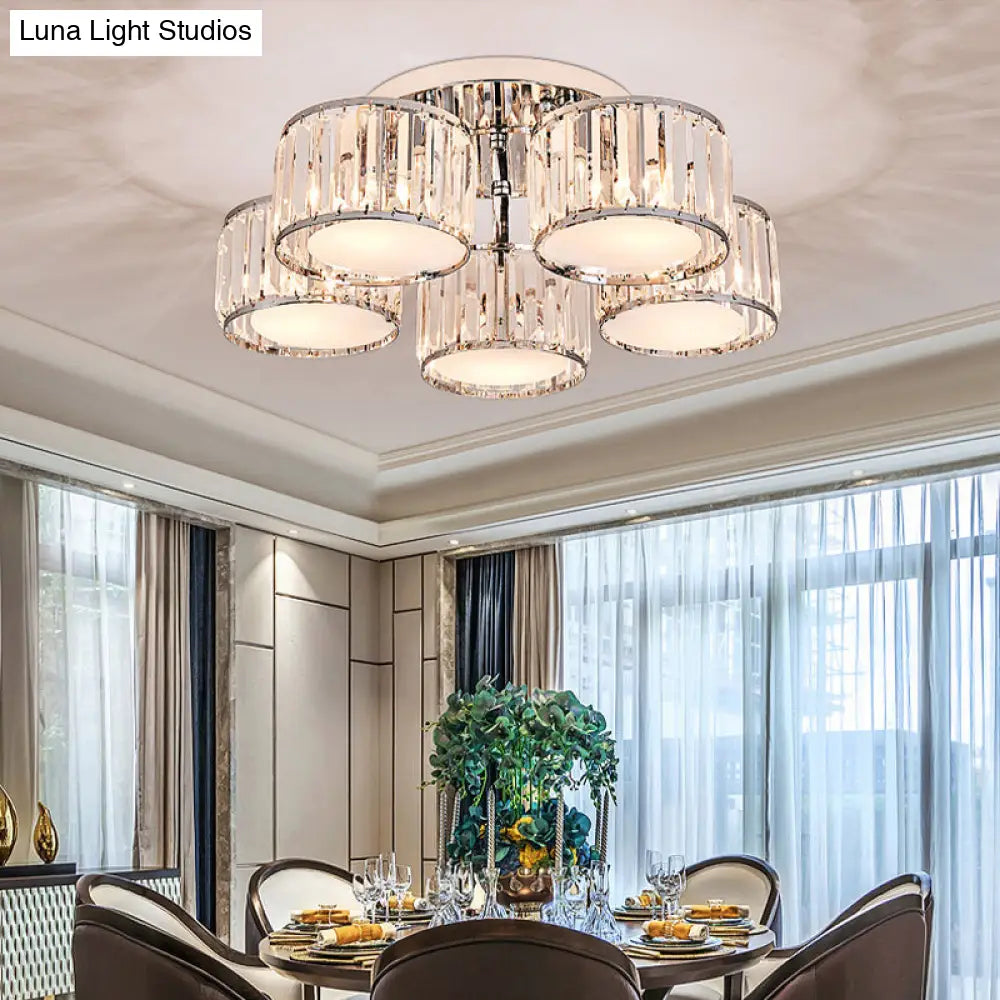 DecorBites™ DecorBites™ Modernist Crystal Drum Flush Mount Ceiling Lamp in Chrome Finish