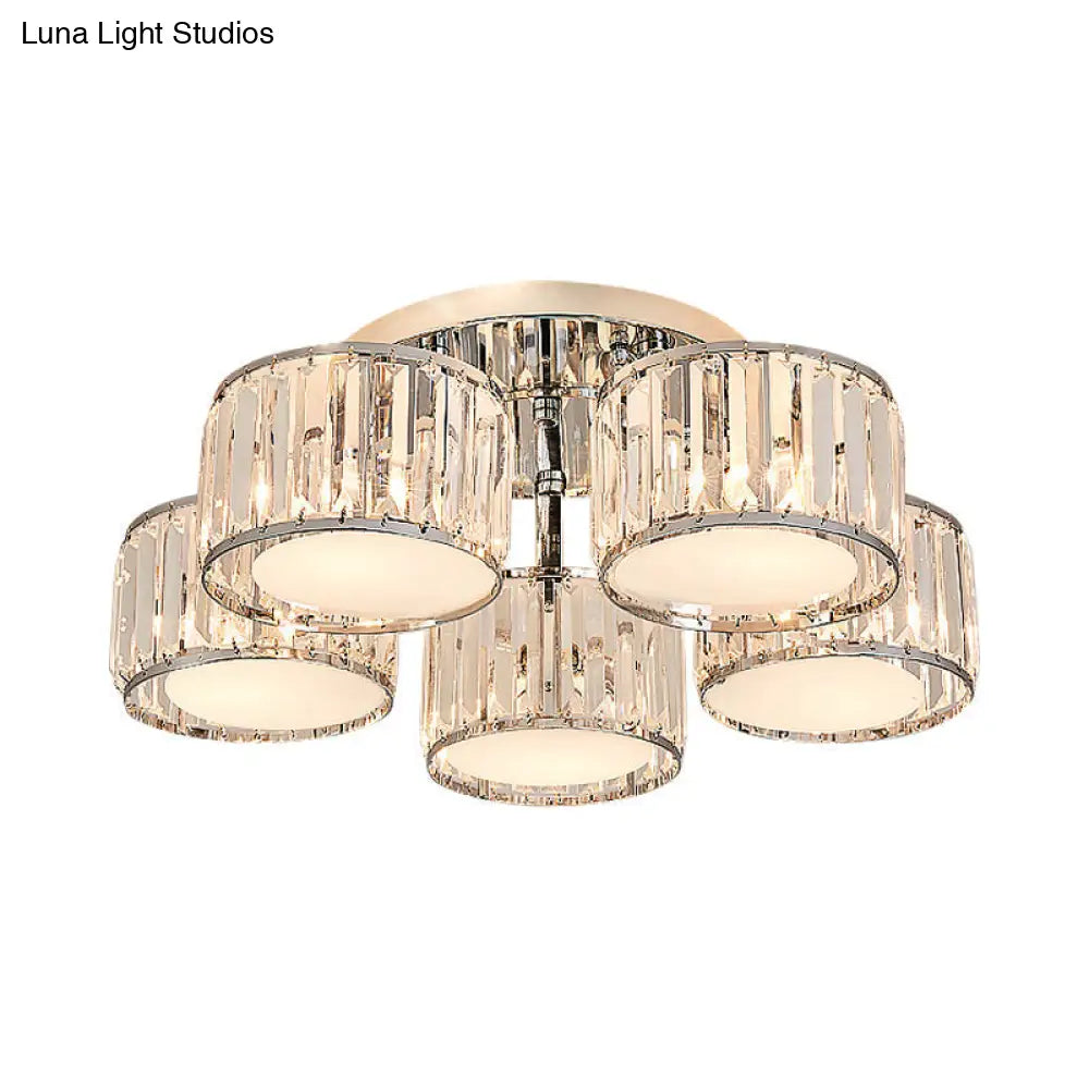 DecorBites™ DecorBites™ Modernist Crystal Drum Flush Mount Ceiling Lamp in Chrome Finish