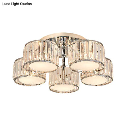 DecorBites™ DecorBites™ Modernist Crystal Drum Flush Mount Ceiling Lamp in Chrome Finish