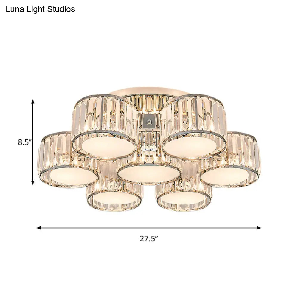 DecorBites™ DecorBites™ Modernist Crystal Drum Flush Mount Ceiling Lamp in Chrome Finish